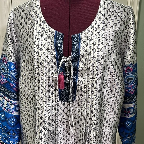 Soft Surroundings Blue and Pink Patterned Blouse - Picture 2 of 7